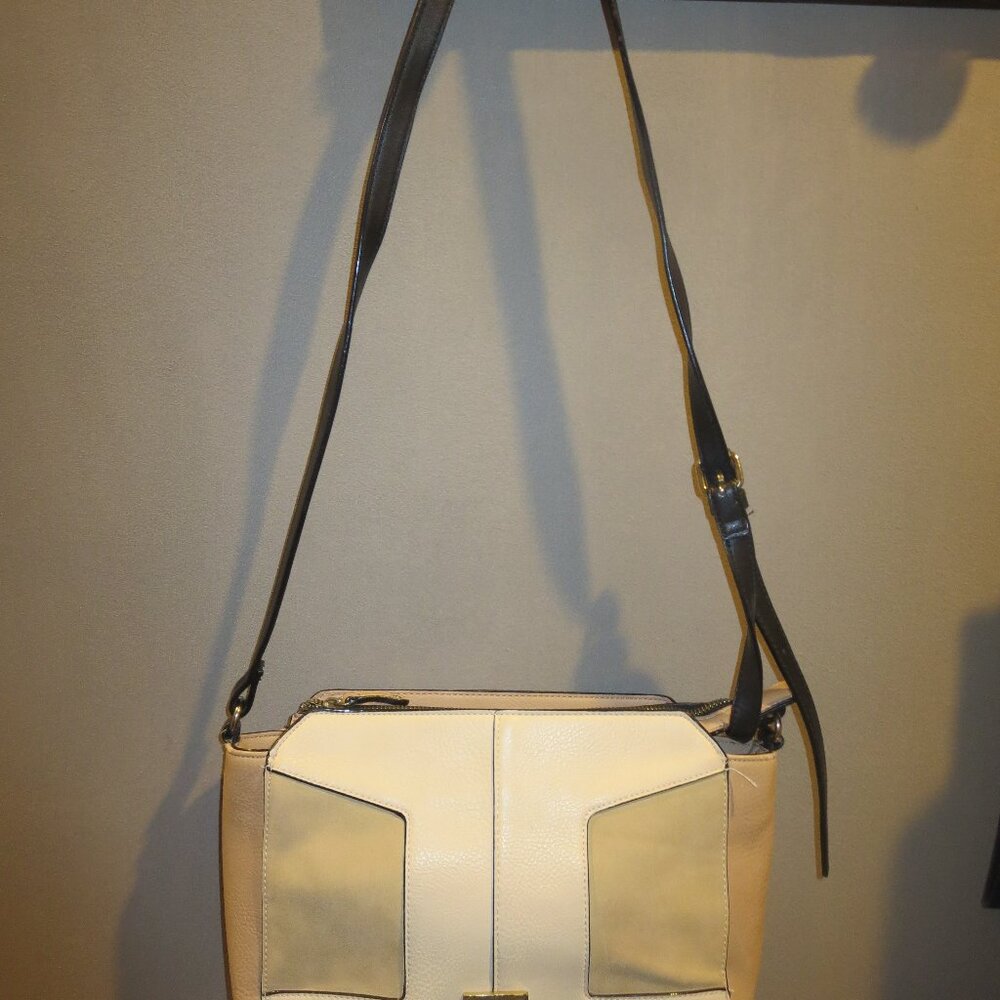 KATE LANDRY Cream/ Tan Leather Shoulder Bag